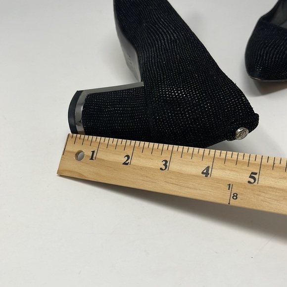 Stuart Weitzman 6.5M Block Heel Black Sparkly Pointy Toe Shoes - Picture 10 of 12